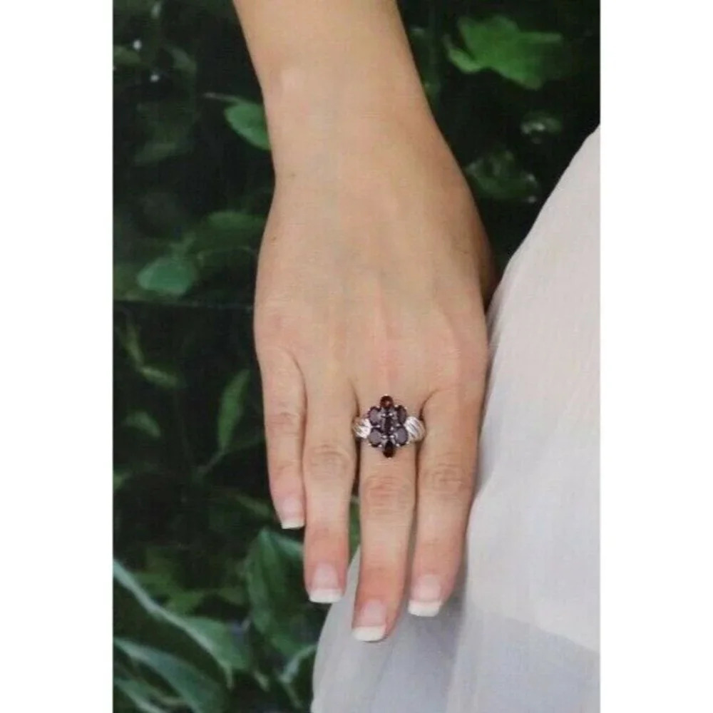 Sterling Silver Garnet Cluster Ring Size 10 1/2 - Picture 2 of 7